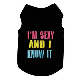 Medium Dog Funny Shirt Black Tank Top 'I'm Sexy And I Know It' Embroidered Sassy